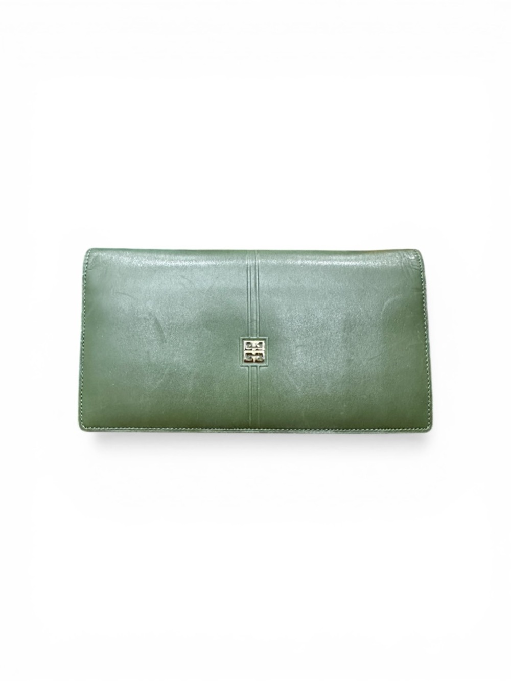 Vintage Givenchy Green Leather Kiss Lock Wallet Clutch Paris